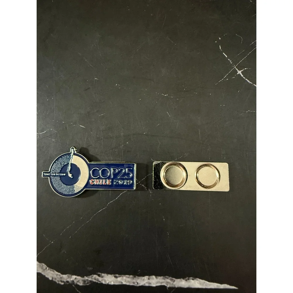 United Nations COP25 Chile 2019 Magnetized Blue Silver Enameled Lapel Pin